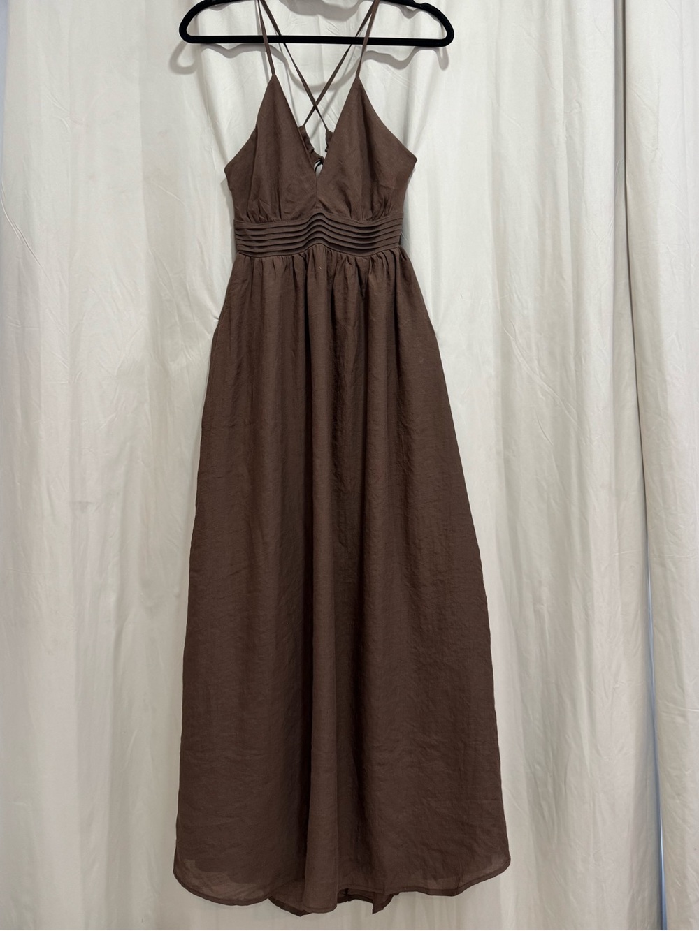 Hunter & Brown Chocolate Brown Maxi Sundress V-Neck Open Back Boho Dress
